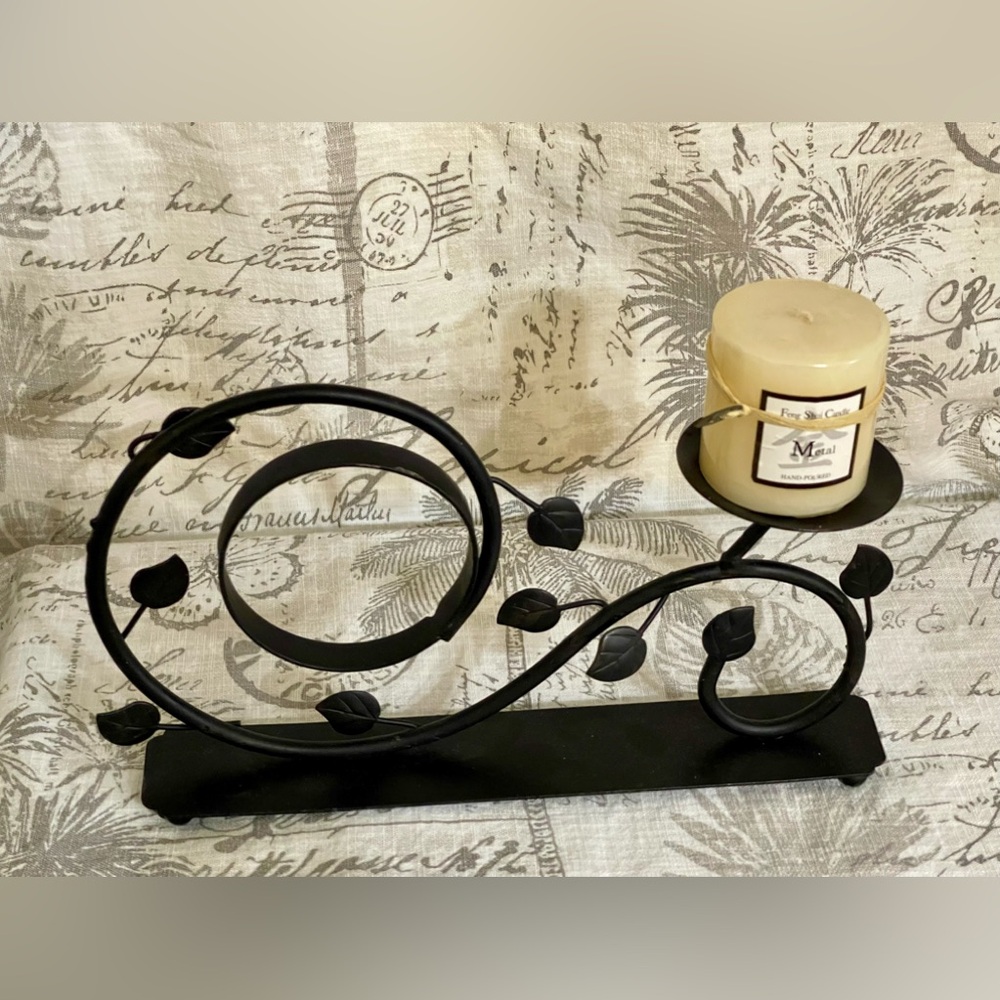 Black Iron Votive Candle Holder with small leaves and Feng Shui Candle
